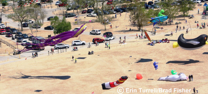 A view of the kite festival from a plane, by Erin Turrell and Brad Fisher