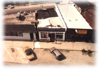 Aerial view of the original Mackinaw Kite Co. store
