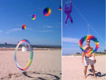 Flying kites at Grand Haven