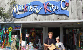 Lisbet and Glenda in front of the Mackinaw City store