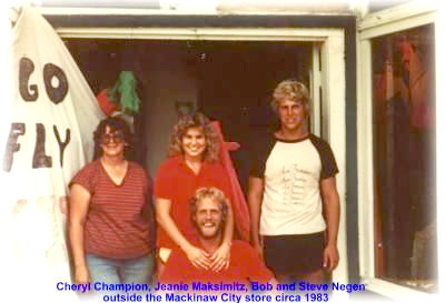 Bob and Steve Negen outside the original Mackinaw Kite Co. shop